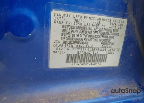 2017 Nissan Versa 1.6 S+ from USA, damaged, VIN 3N1CN7AP3HL810470